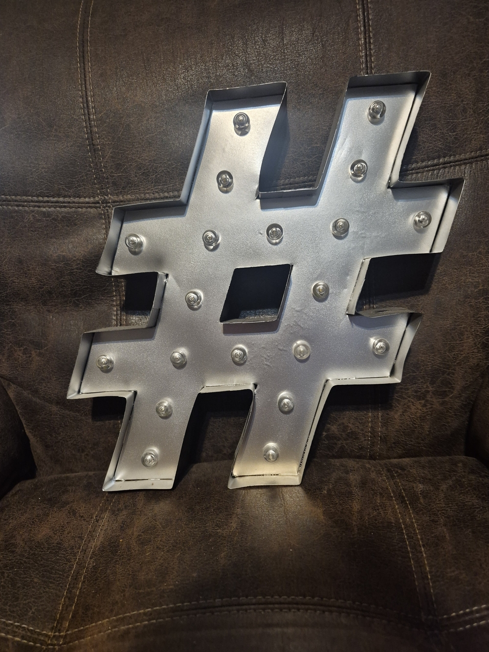Silver LED Hashtag Wall Sign - Decorative Marquee Accent